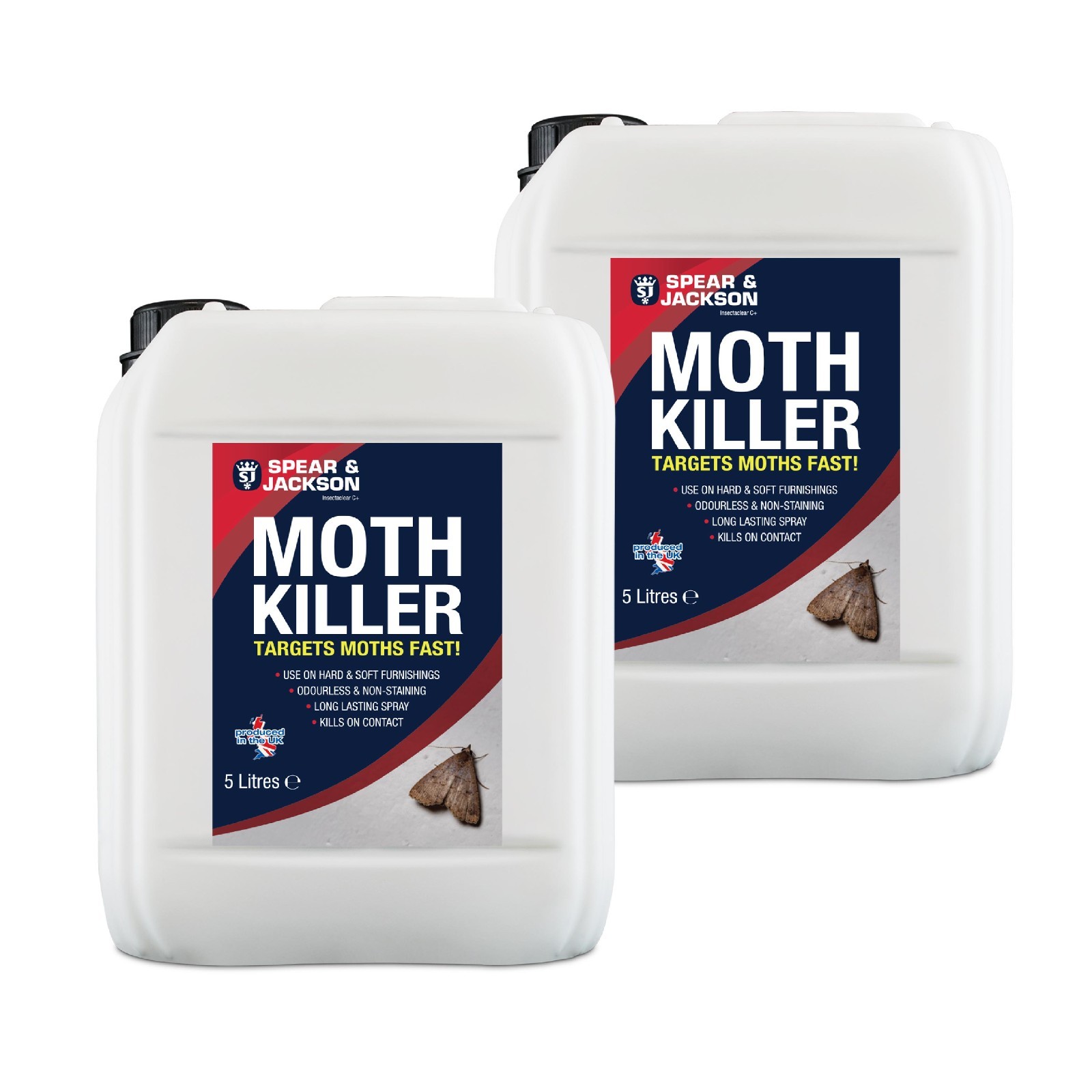 Moth Killer, 2 x 5 L, Long-Lasting, Odourless, Insecticide, Spear & Jackson