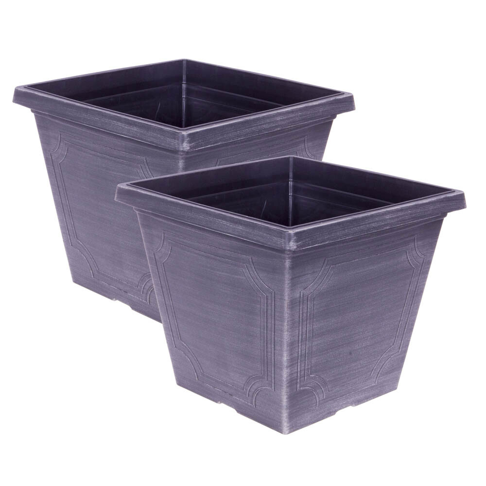 Square Garden Planters 2 x 35cm Classic Estate Chalk Effect, 25L Durable Pots