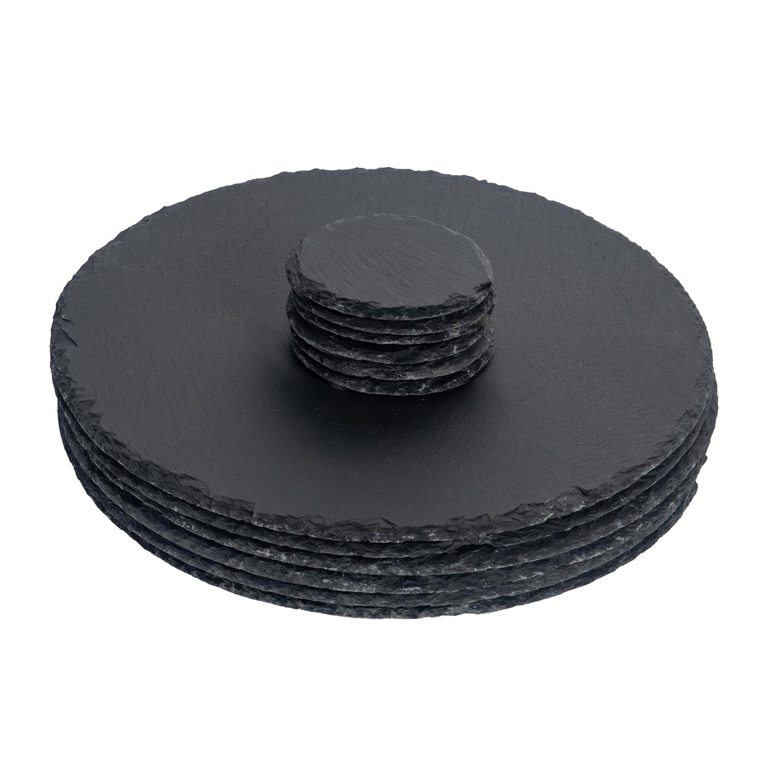 12pc Round Slate Placemats & Coasters Set Rustic Natural Dining Table Mats 33cm