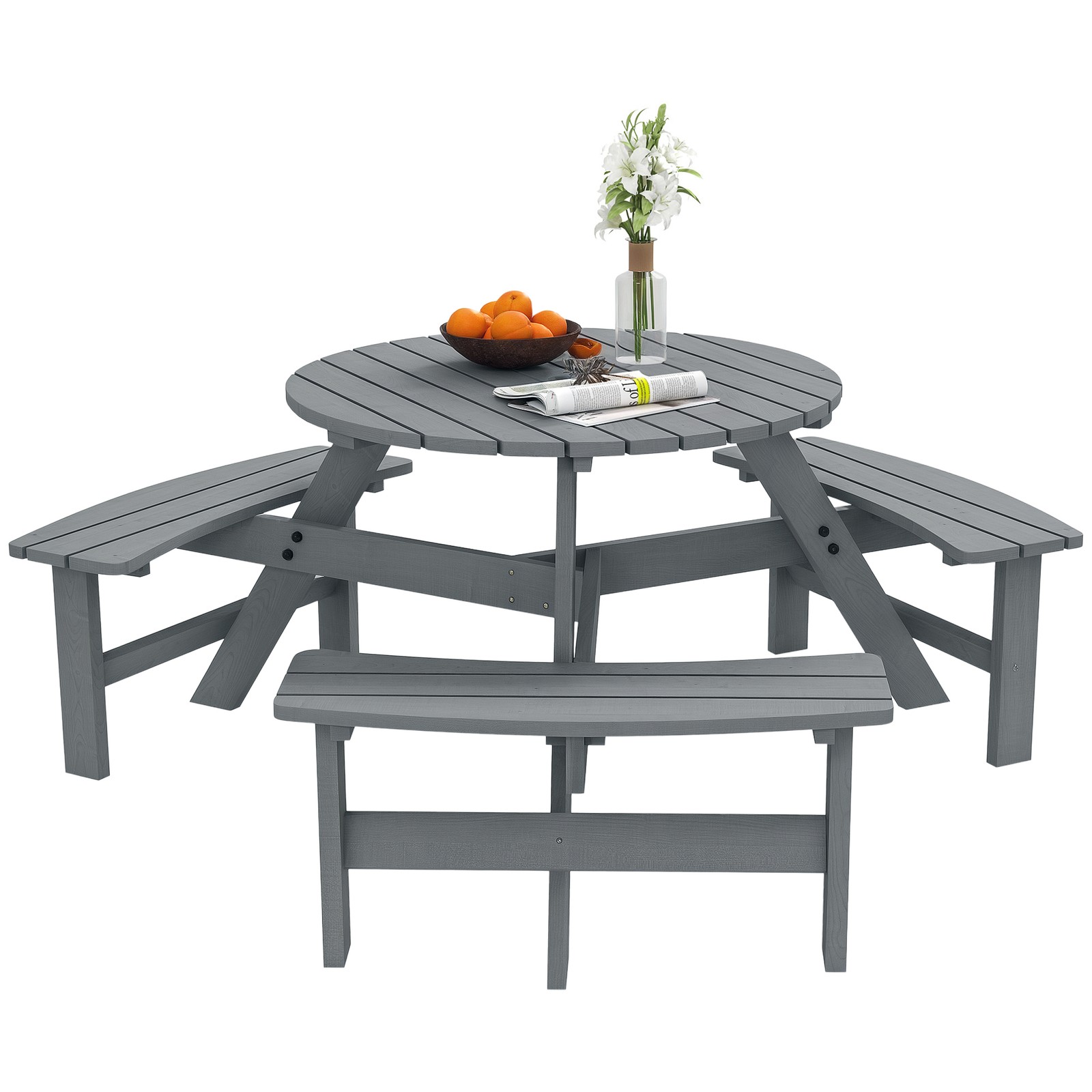 Outsunny 6 Person Fir Wood Table Bench Set Outdoor Garden Patio, Grey