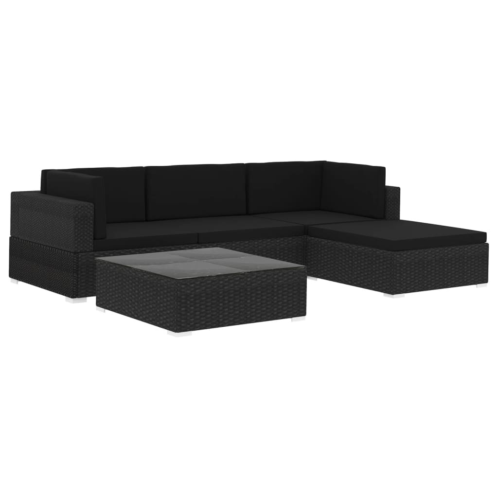 5x Garden Lounge Set with Cushions Poly Rattan Black Outdoor Sofa Sets vidaXL