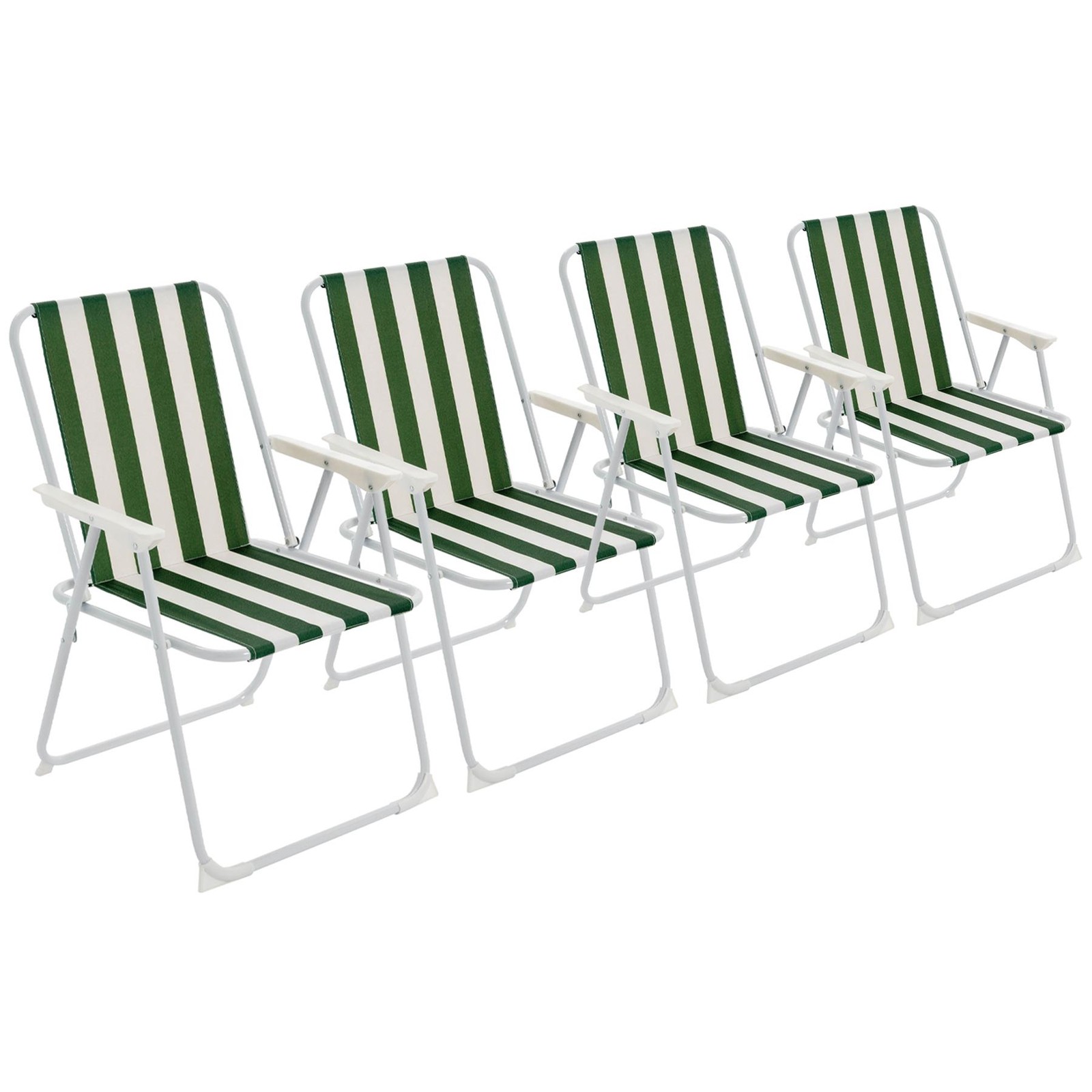 4x Folding Metal Beach Chairs Outdoor Camping Picnic Armchair Green Stripe