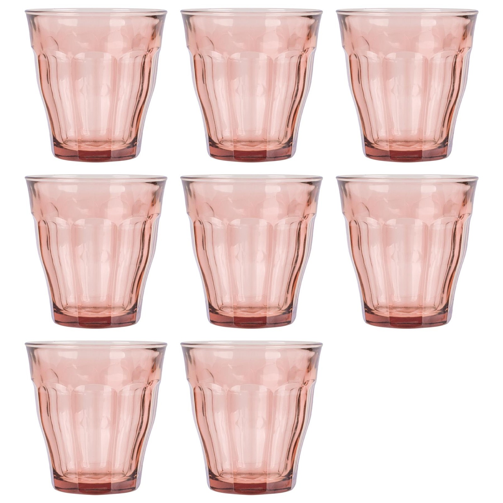 8x Duralex Pink 250ml Picardie Glass Tumblers Water Whiskey Drinking Cup Set