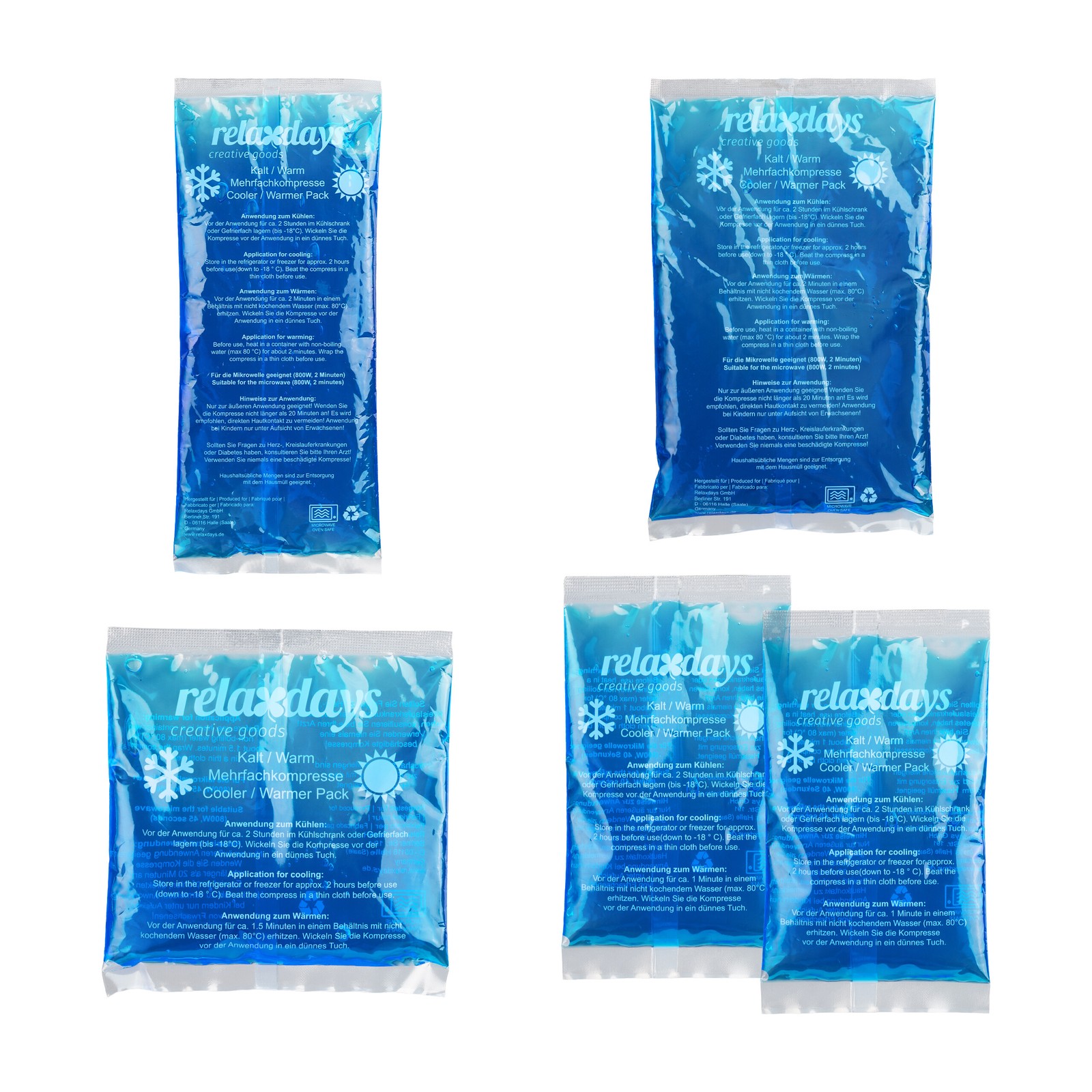 5x gel compresses – cold/hot compresses, cooling pads, bags, pillows – pack of 5