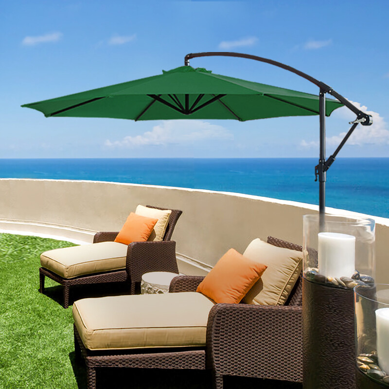 3M Garden Parasol Sun Shade Patio Banana Crank Cantilever Hanging Umbrella Green