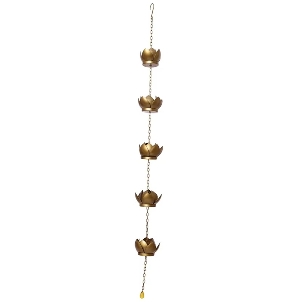 Rain Chains - Lotus Rain Chain Set, Powder Coated Rust- Rainchains8737