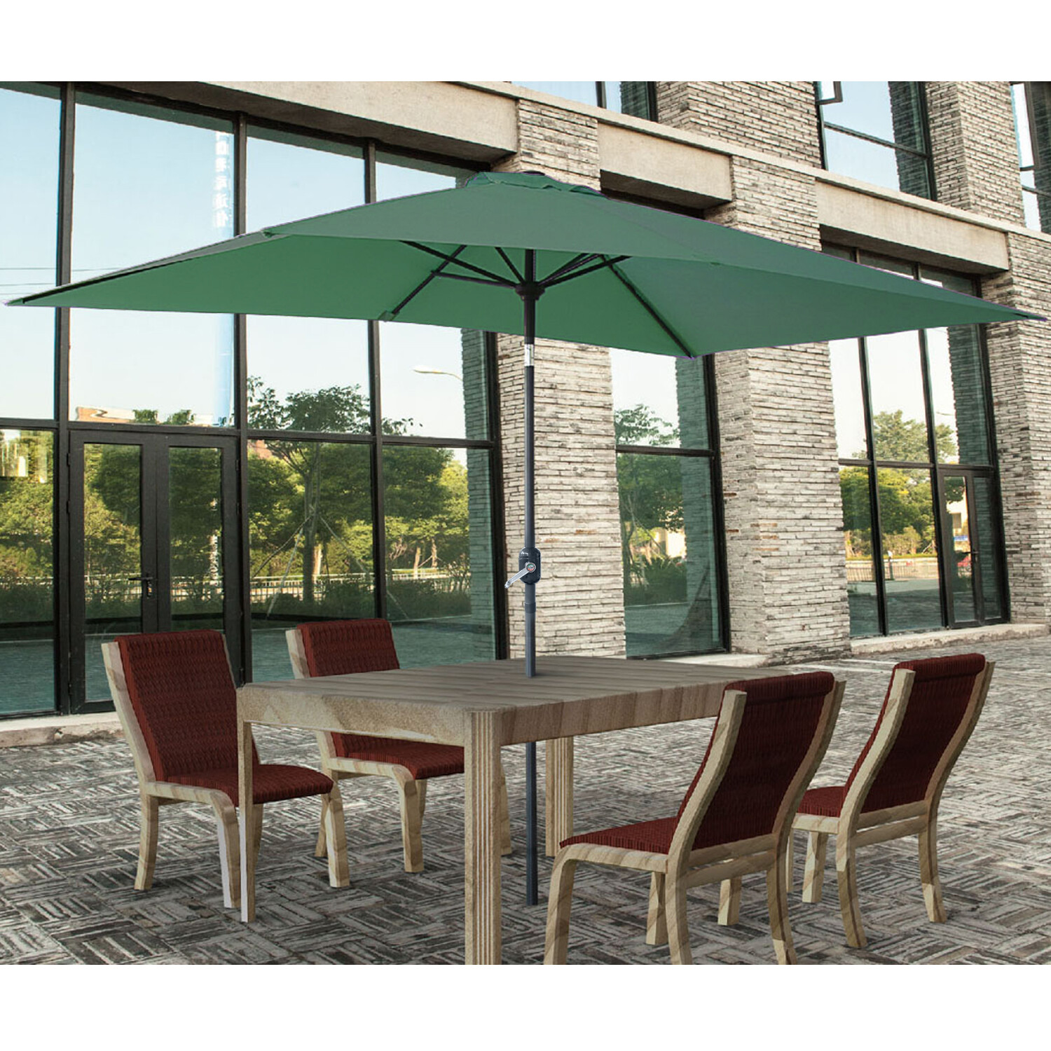 2x3m Garden Parasol Umbrella Patio Rattan Sun Shade Aluminium Crank Tilt Green