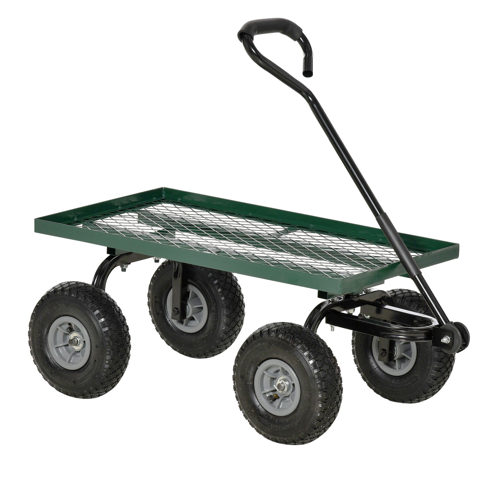 Garden Trolley Cart with Pneumatic Wheels and Rotating Handle, Green