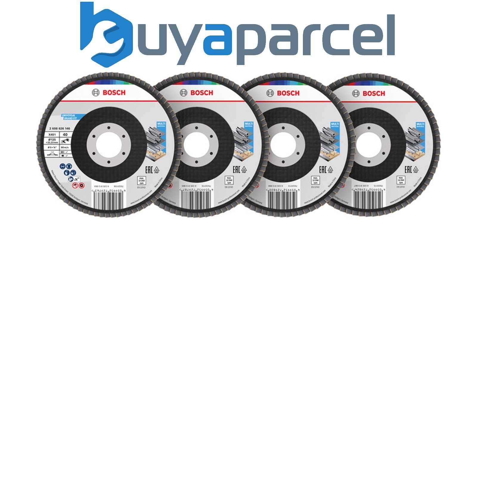 Bosch X451 Flap Disc Set 125 x 22.23mm G40 60 80 120 T27 15pcs 2608626166