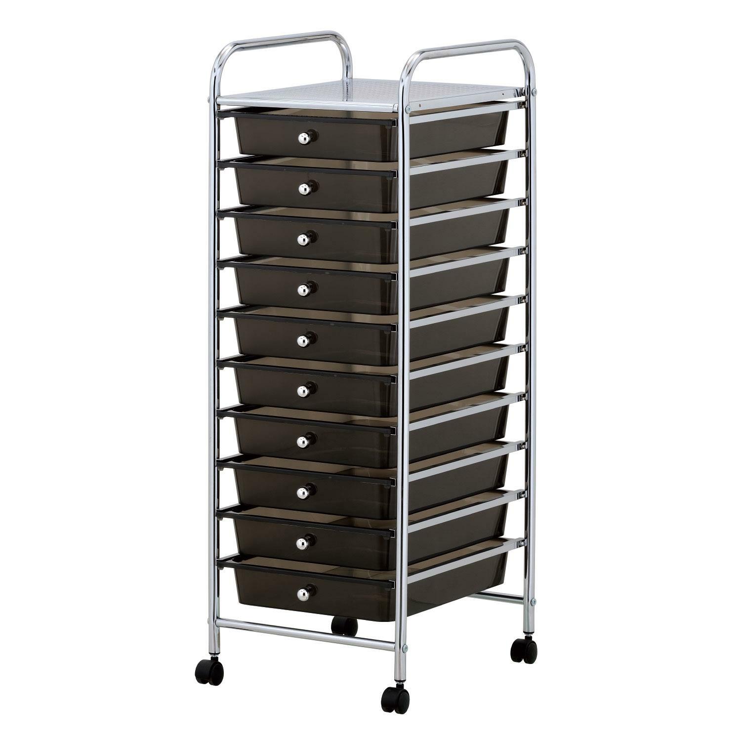 Black 10 Drawer Make Up Mobile Home Office Beauty Salon Portable Storage Trolley