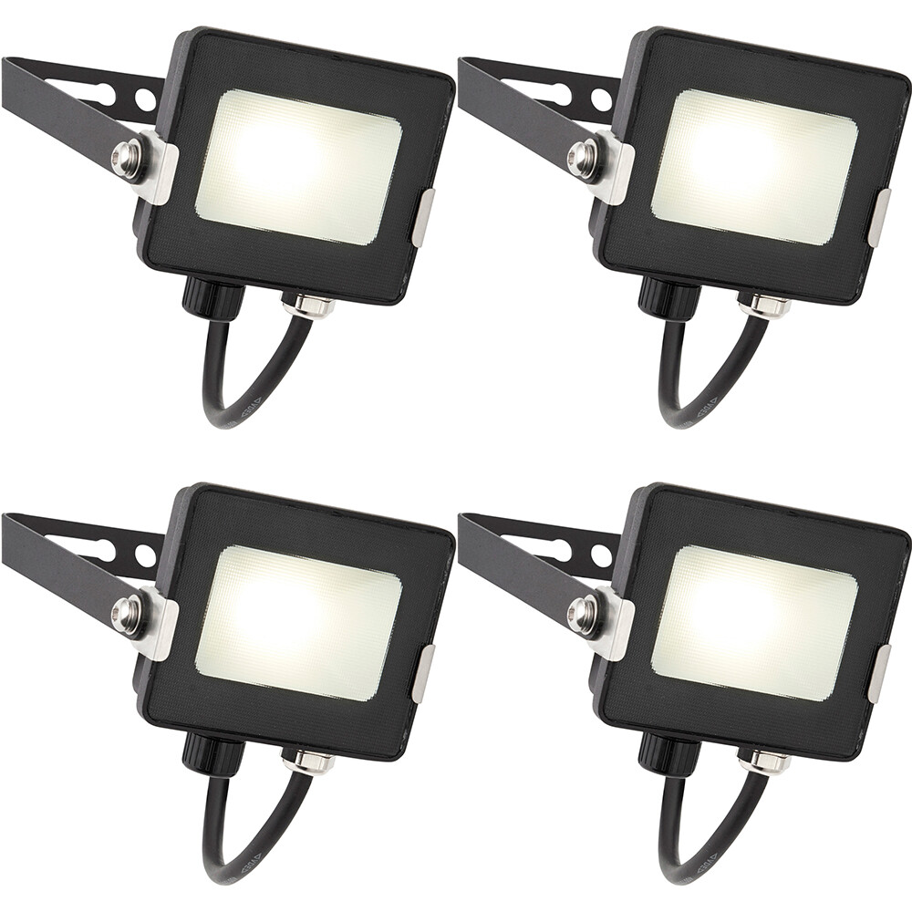 4 PACK Outdoor Waterproof LED Floodlight - 10W Cool White LED - Matt Black