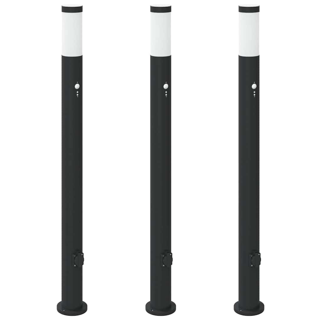 Bollard Lights with Sensor&Outlet 3pcs 110 cm Stainless Steel IP44 vidaXL