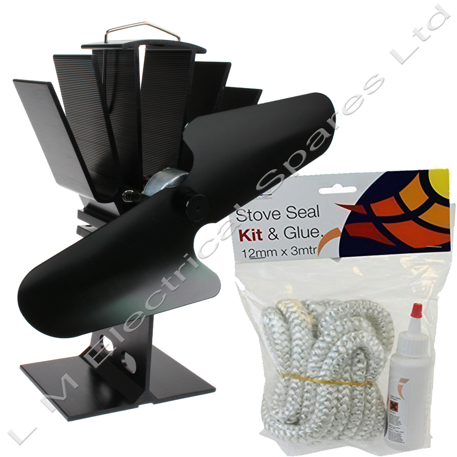 Furnace Wood Log Burner Heat Powered Circulation Fan + 12mm x 3M Stove Rope Seal