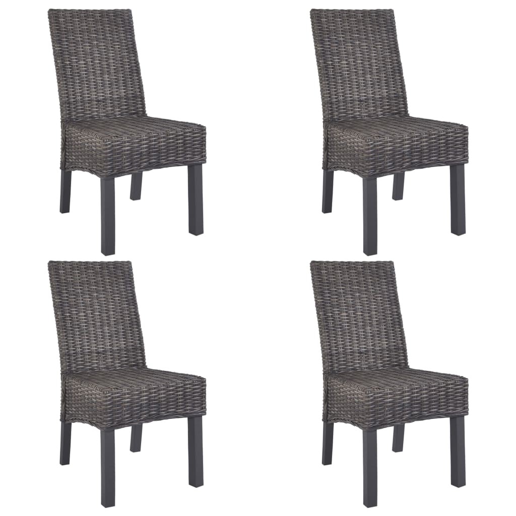 4x Dining Chair Kubu Rattan and Mango Wood Brown Kitchen Furniture Seat vidaXL