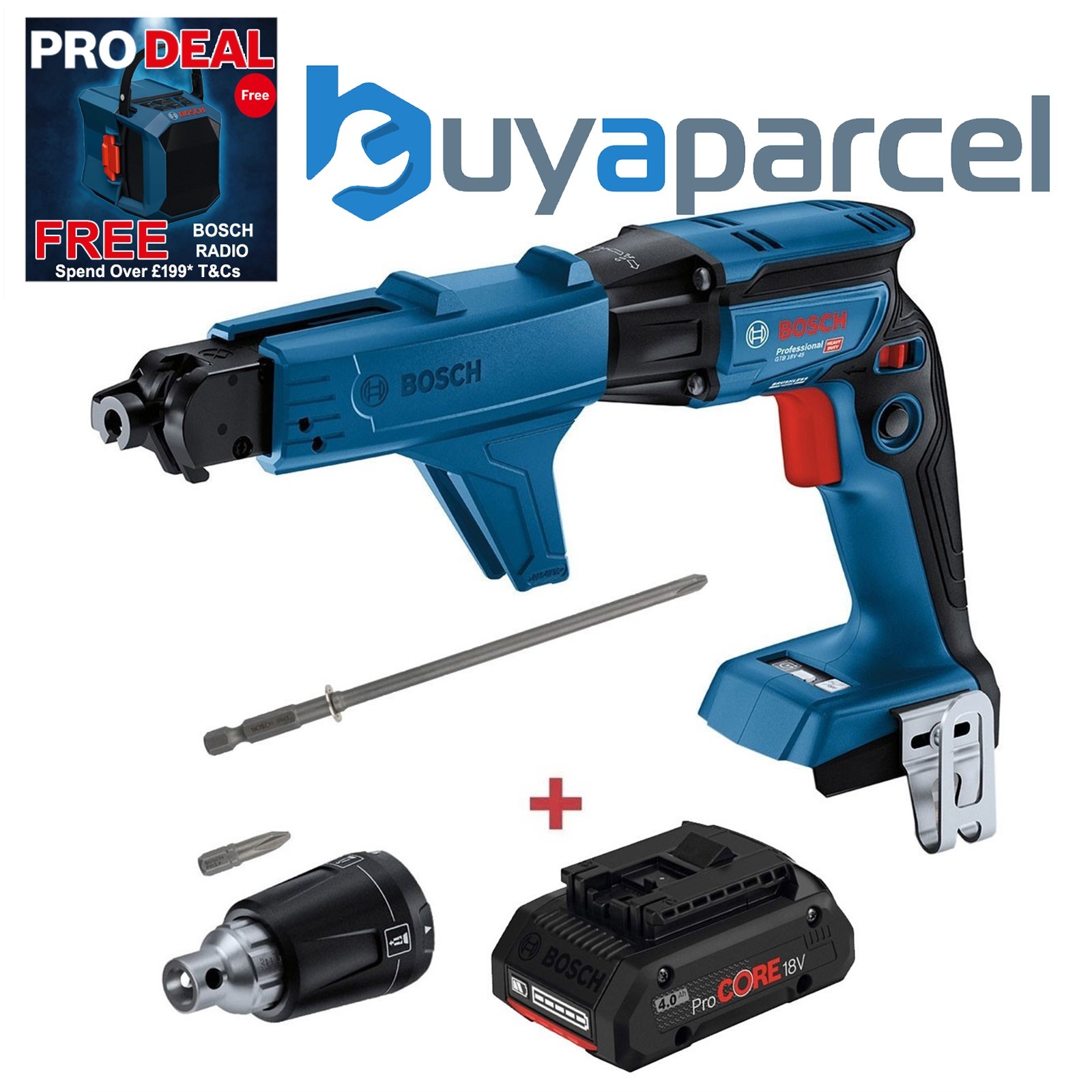 Bosch GTB 18V-45 18v Brushless Collated Drywall Screwdriver + 4ah Pro Core Batt