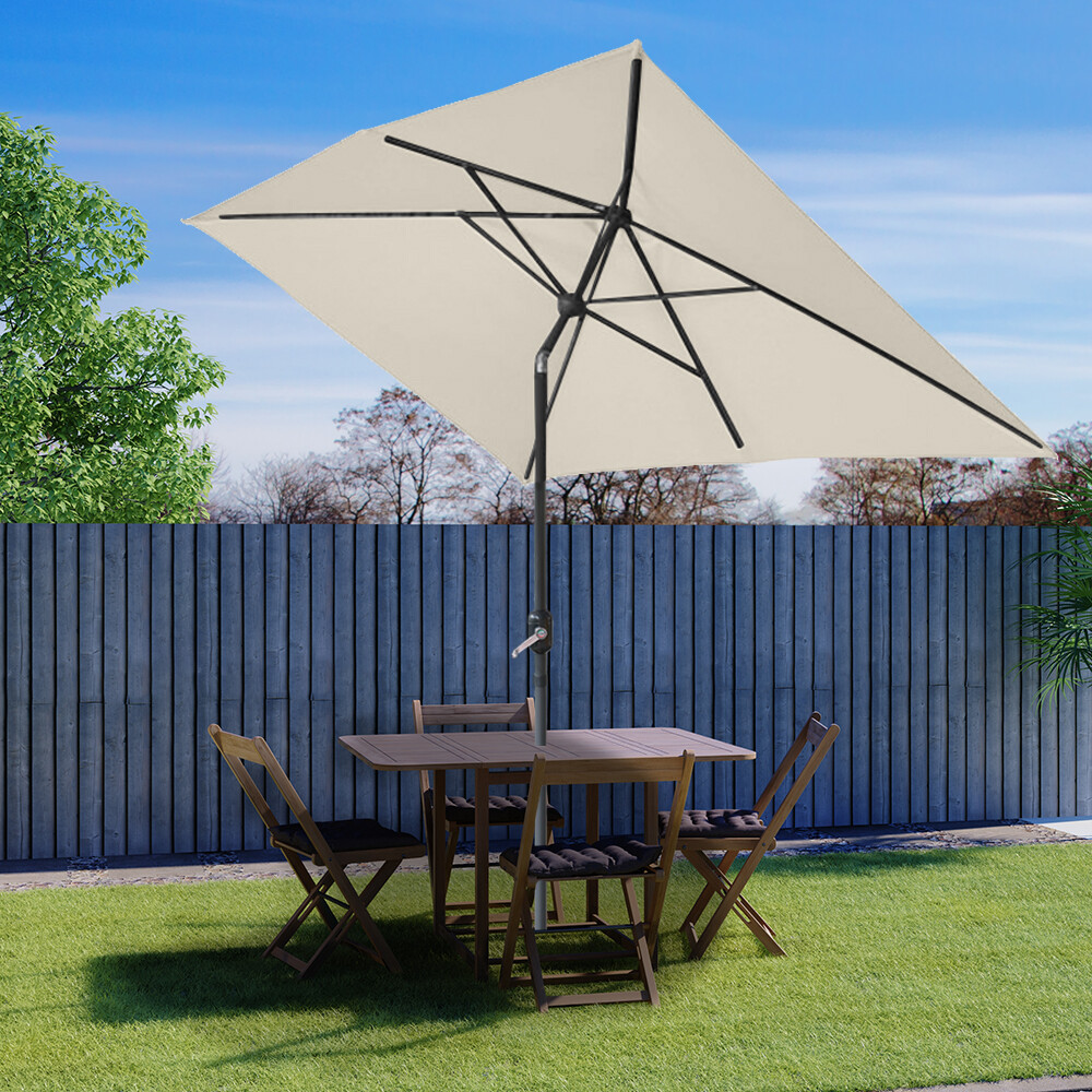 Outdoor 2x3M Parasol Patio Sun Shade Garden Umbrella Crank Rectangular Cream