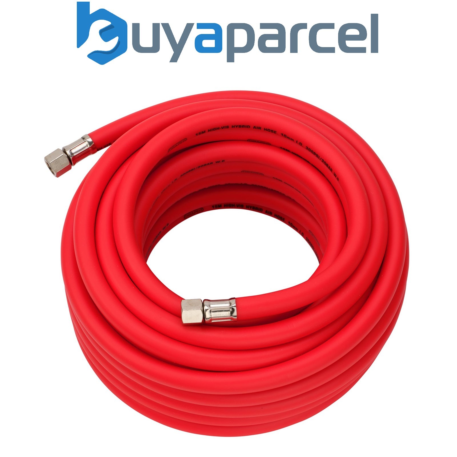 Draper 31731 High Visibility Hybrid Air Hose, 15m x 10mm, 1/4" BSP, Red