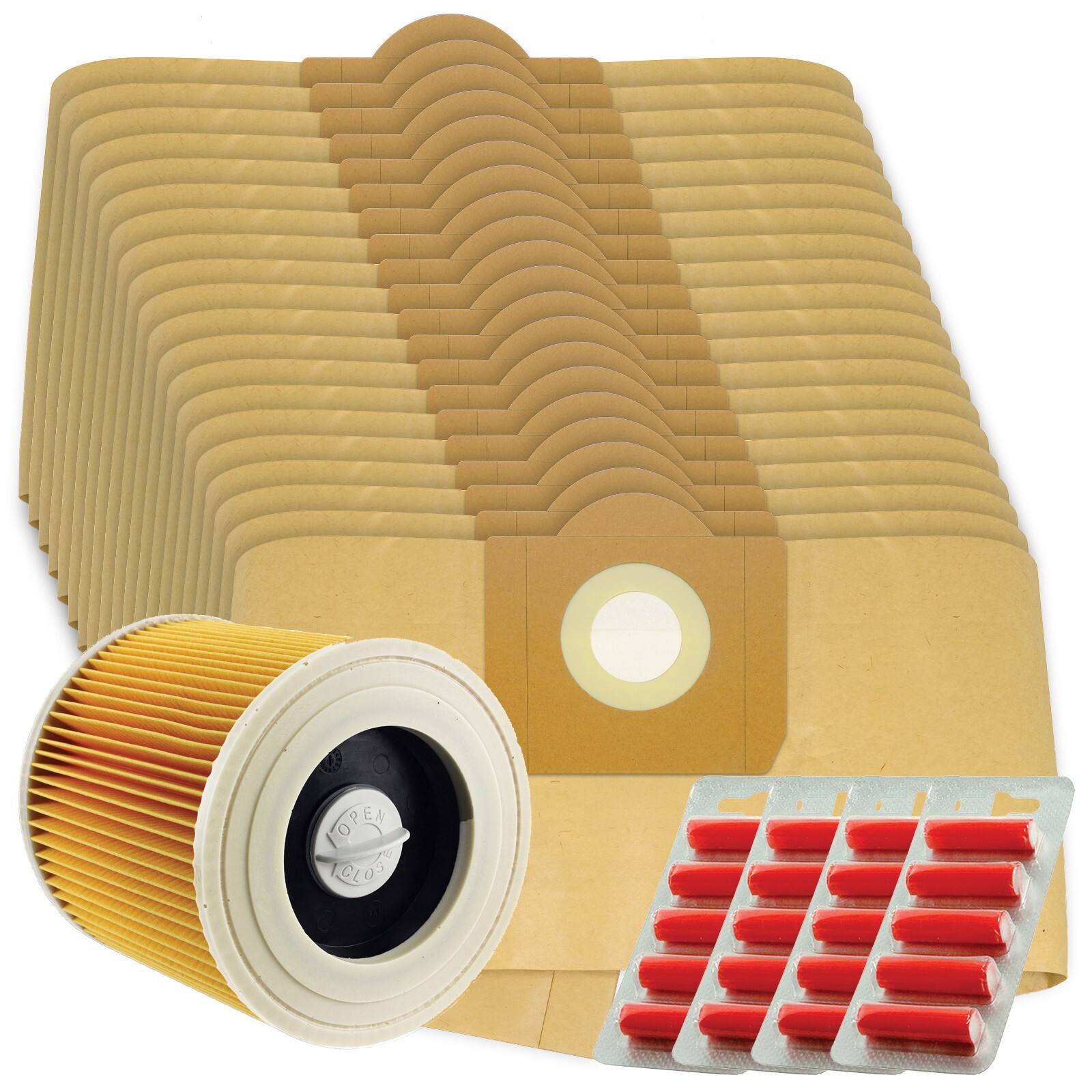 20 x Large Dust Bags + Filter for KARCHER WD3 WD3P MV3 Wet & Dry Vacuum Cleaner