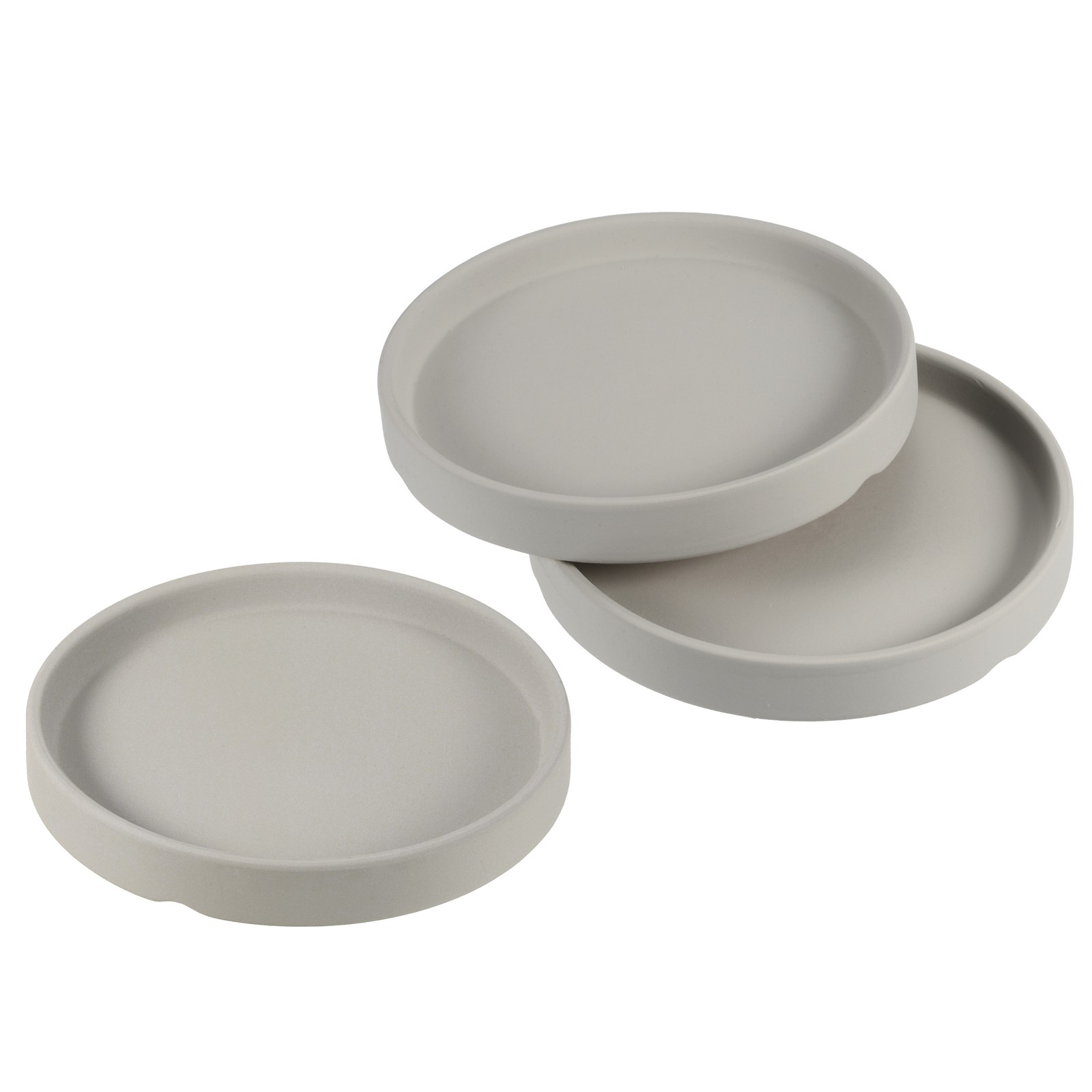 Plant Pot Saucer 5 Inch OD, 3 Pack Ceramic Round Flower Tray, Light Gray