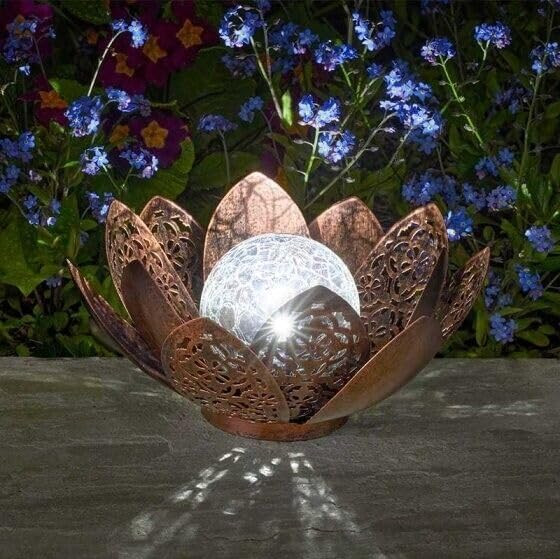 Solar Lotus Garden Decoration Outdoor Flower Silhouette Bronze Multi-Coloured