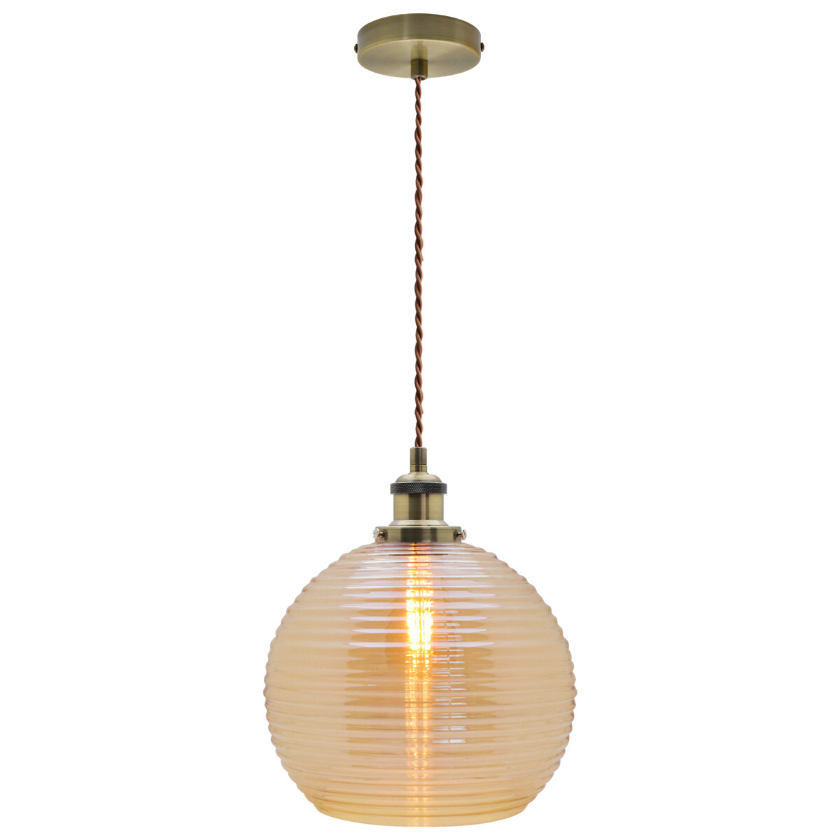 Modern Vintage Smoked Gold Ribbed Glass Globe Ceiling Pendant Lamp Shade K408