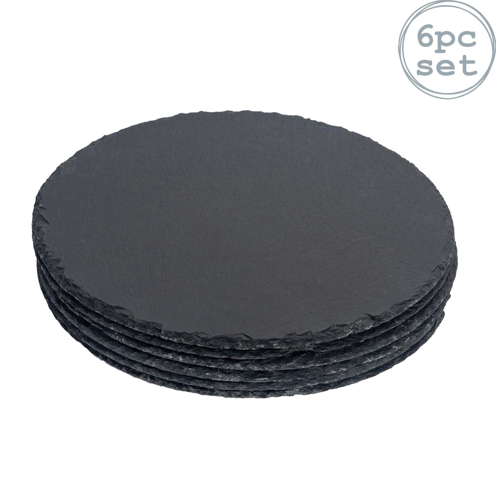 6x Round Slate Dinner Plates Rustic Dining Table Place Setting 33cm Grey