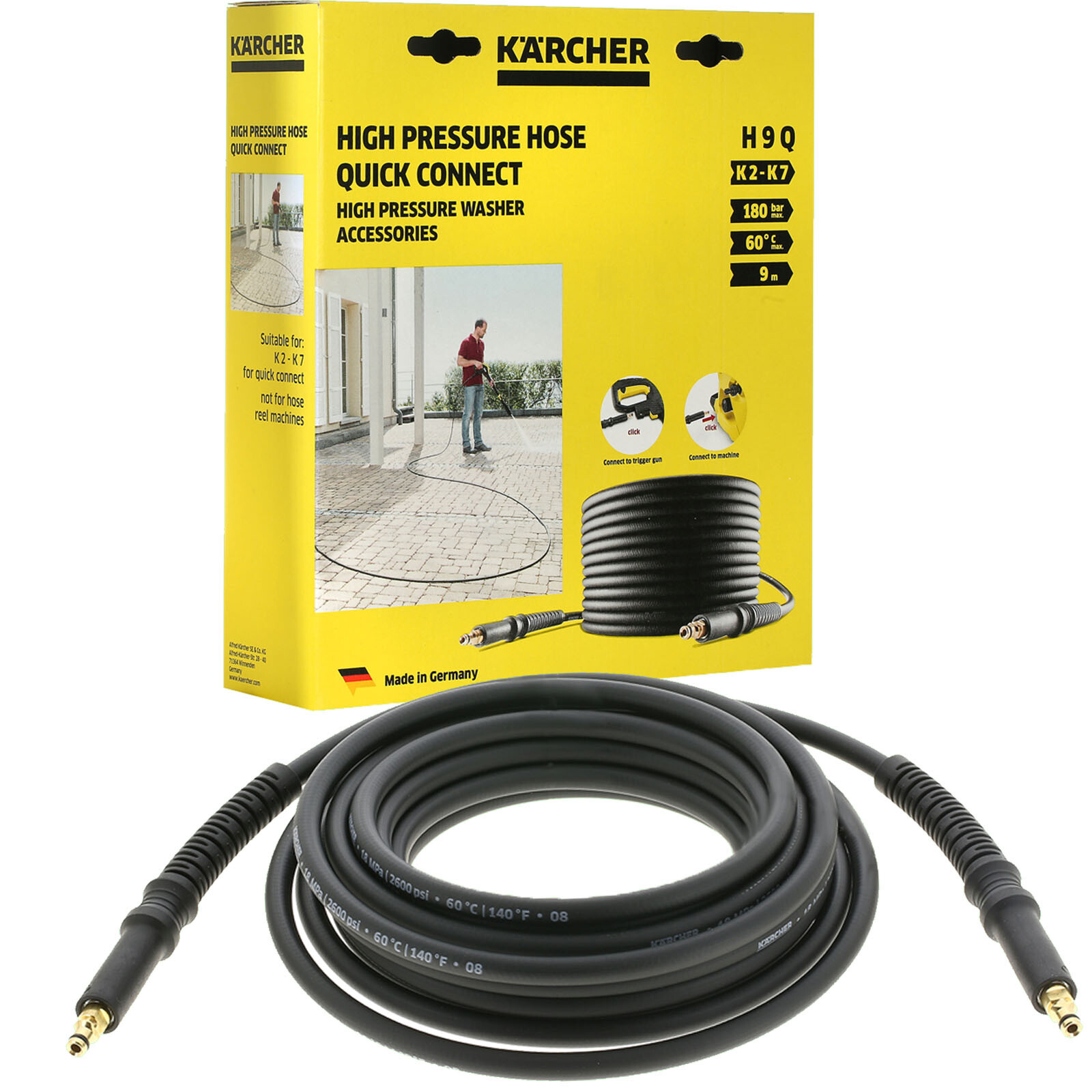 Karcher High Pressure Hose Pipe 9m Quick Connect Anti Twist K2, K3, K4, K5, K7