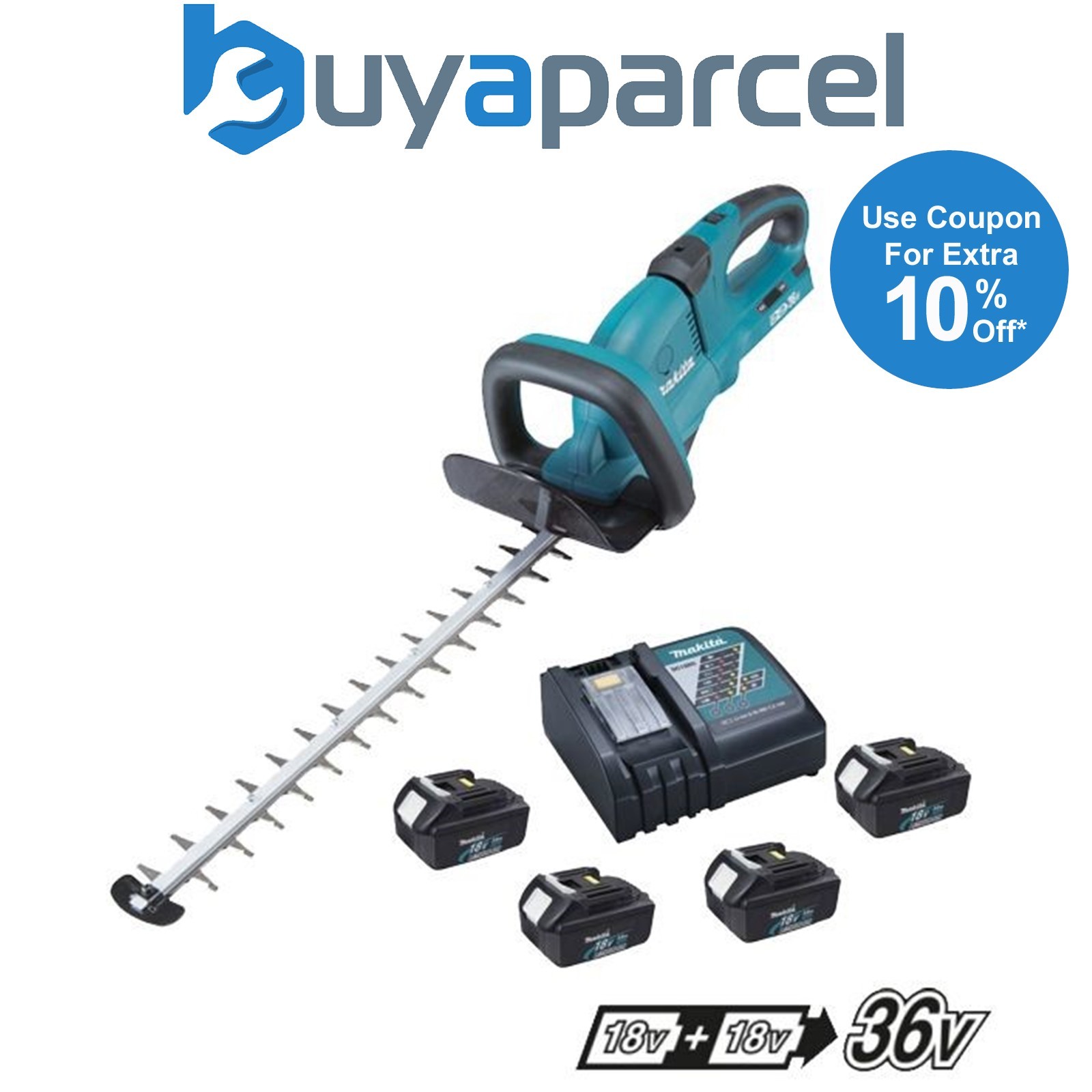 Makita DUH551 Twin LXT 18v / 36v Lithium Ion Hedge Trimmer + 4 x 3.0ah + Charger