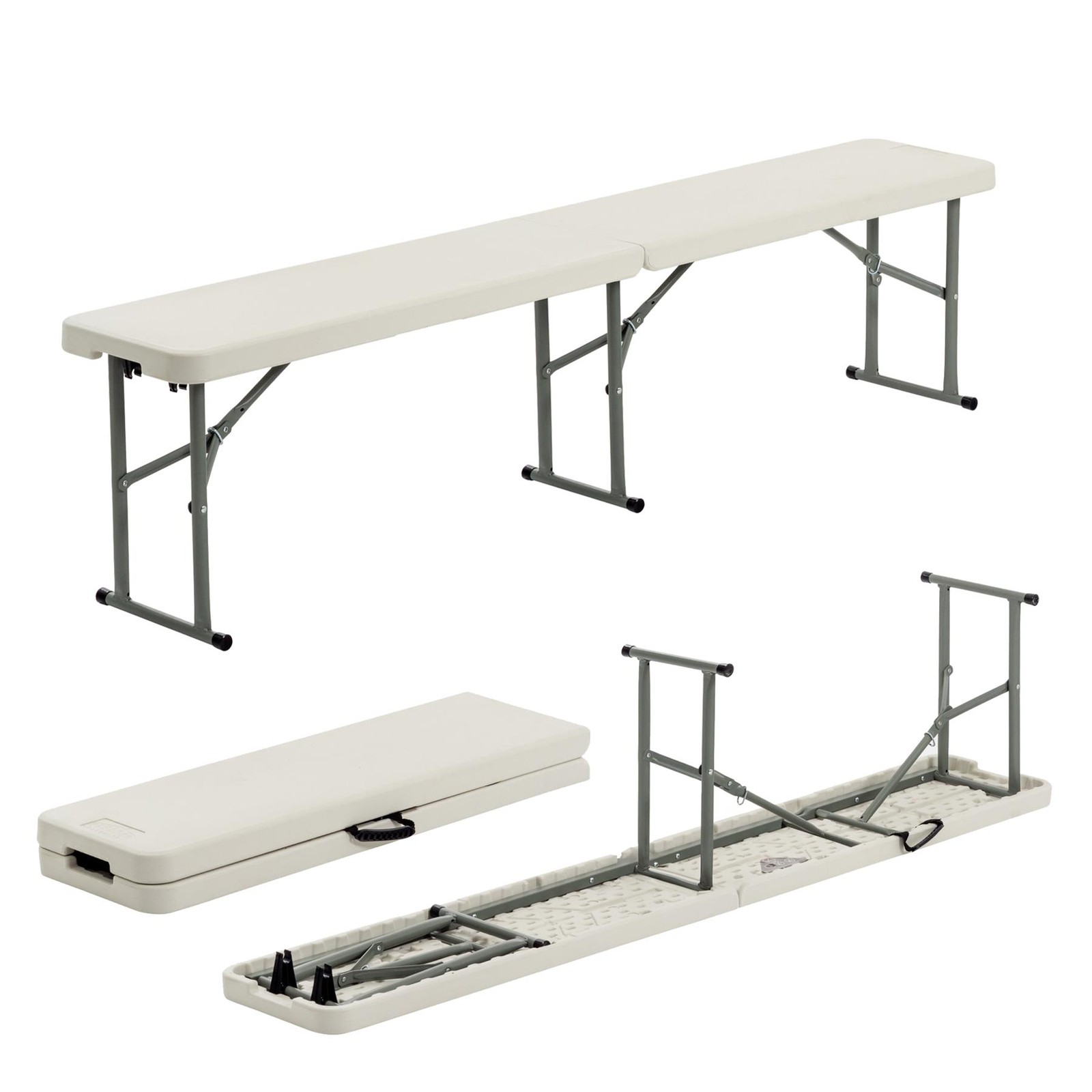 2x 4 Person Folding Trestle Benches Heavy Duty Outdoor Seating 183cm White