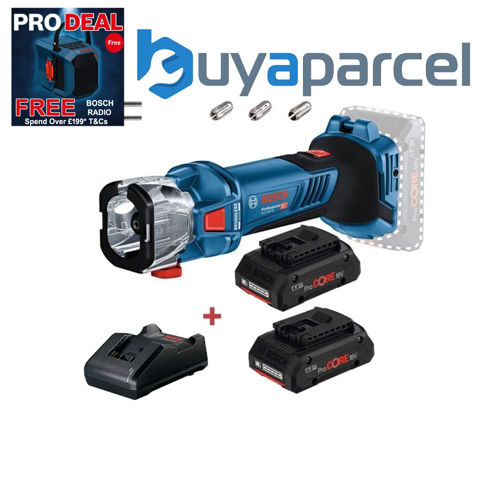 Bosch GCU 18V-30 18V Cordless Drywall Cutout Tool GCU18V30 1/8" Bit + 2x 4ah Bat