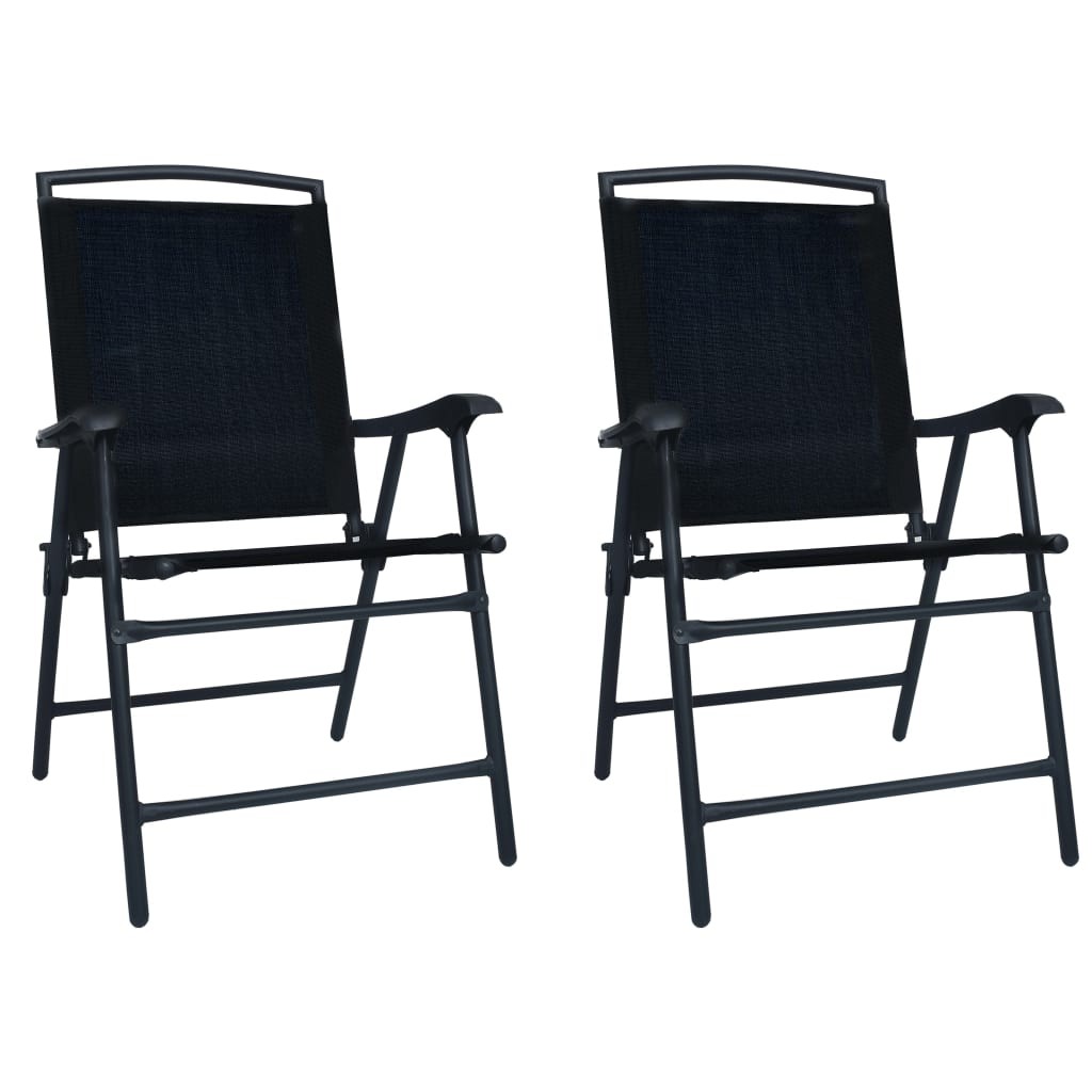 2x Folding Garden Chairs Textilene Black Outdoor Seating Furniture vidaXL