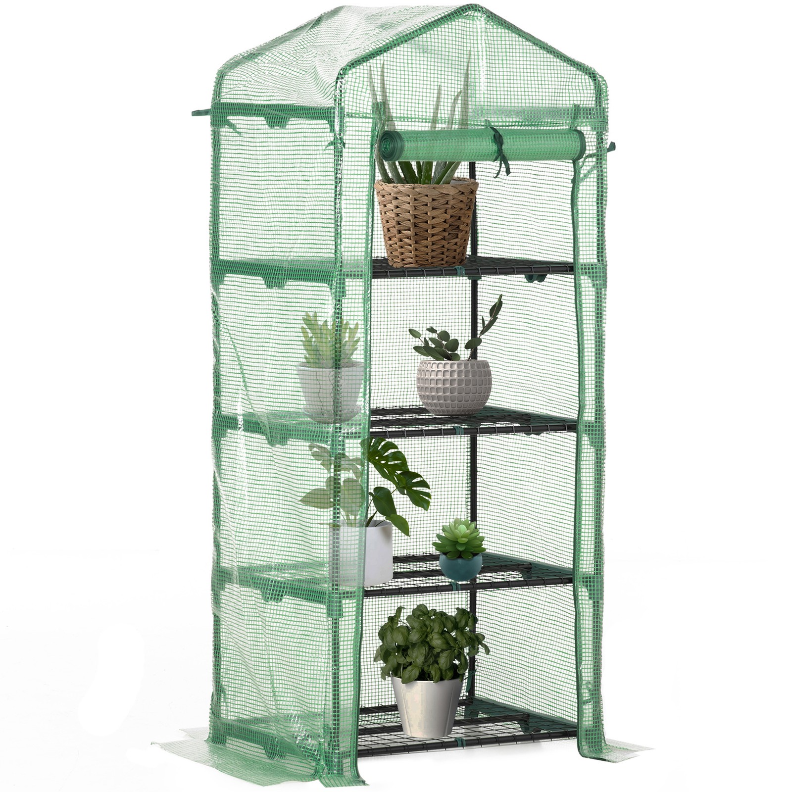 Outsunny Mini Greenhouse 4-Tier Portable Plant House Shed w/ PE Cover, Green