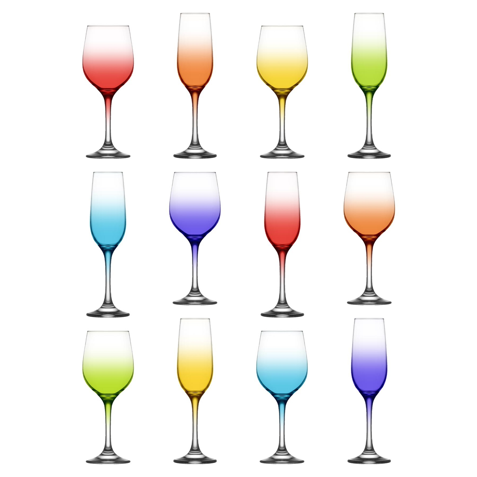 12pc LAV Fame Stemware Set Full Colour Party Wine Glasses Champagne Flutes