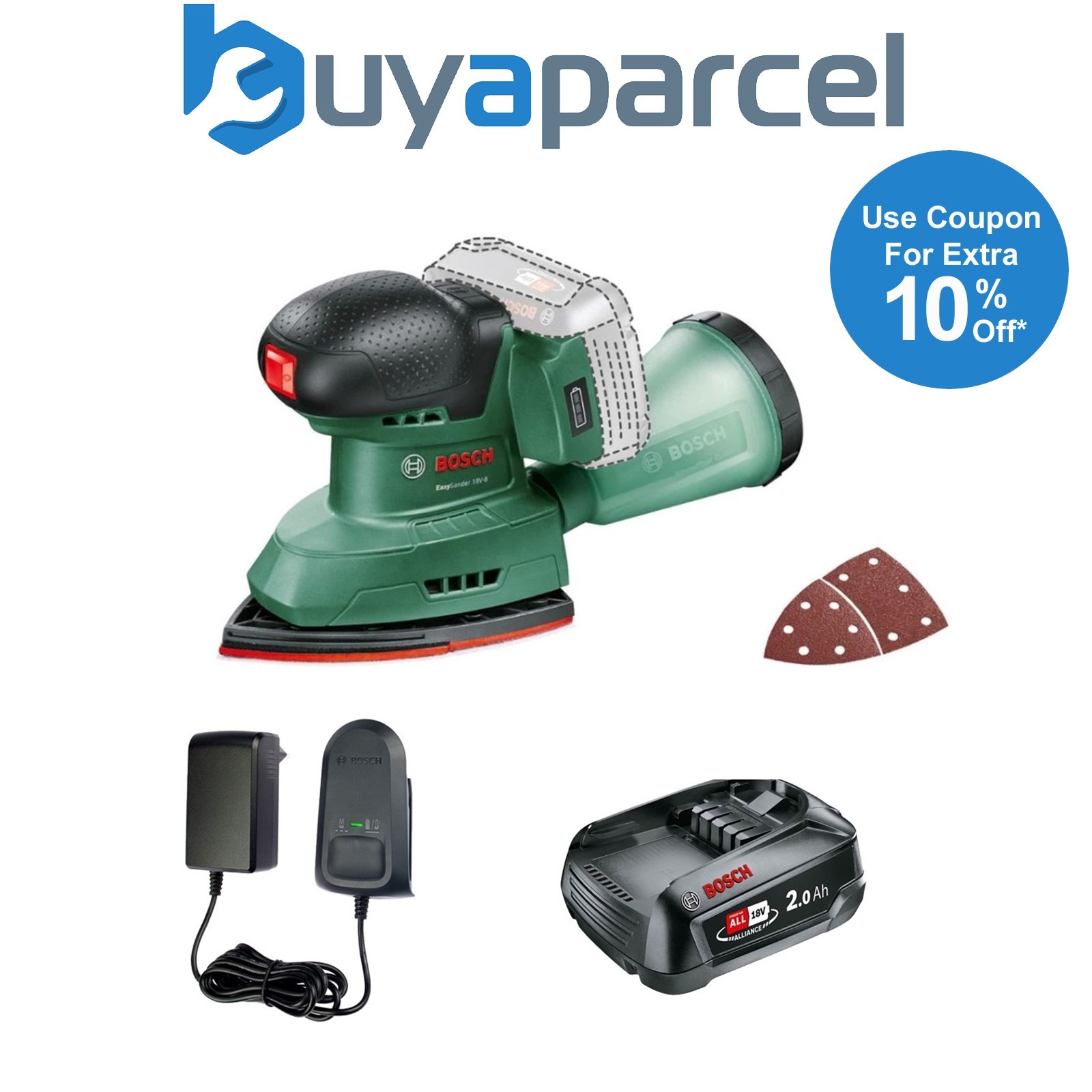 Bosch EasySander 18v 18V-8 Cordless Multisander Sander 1 x 2.0Ah Battery Charger
