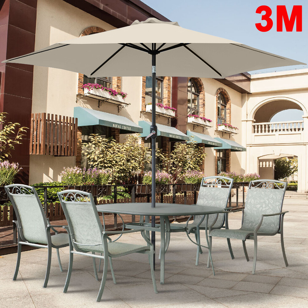 3M Round Garden Parasol Umbrella Patio Sun Shade Aluminium Crank Tilt Cream