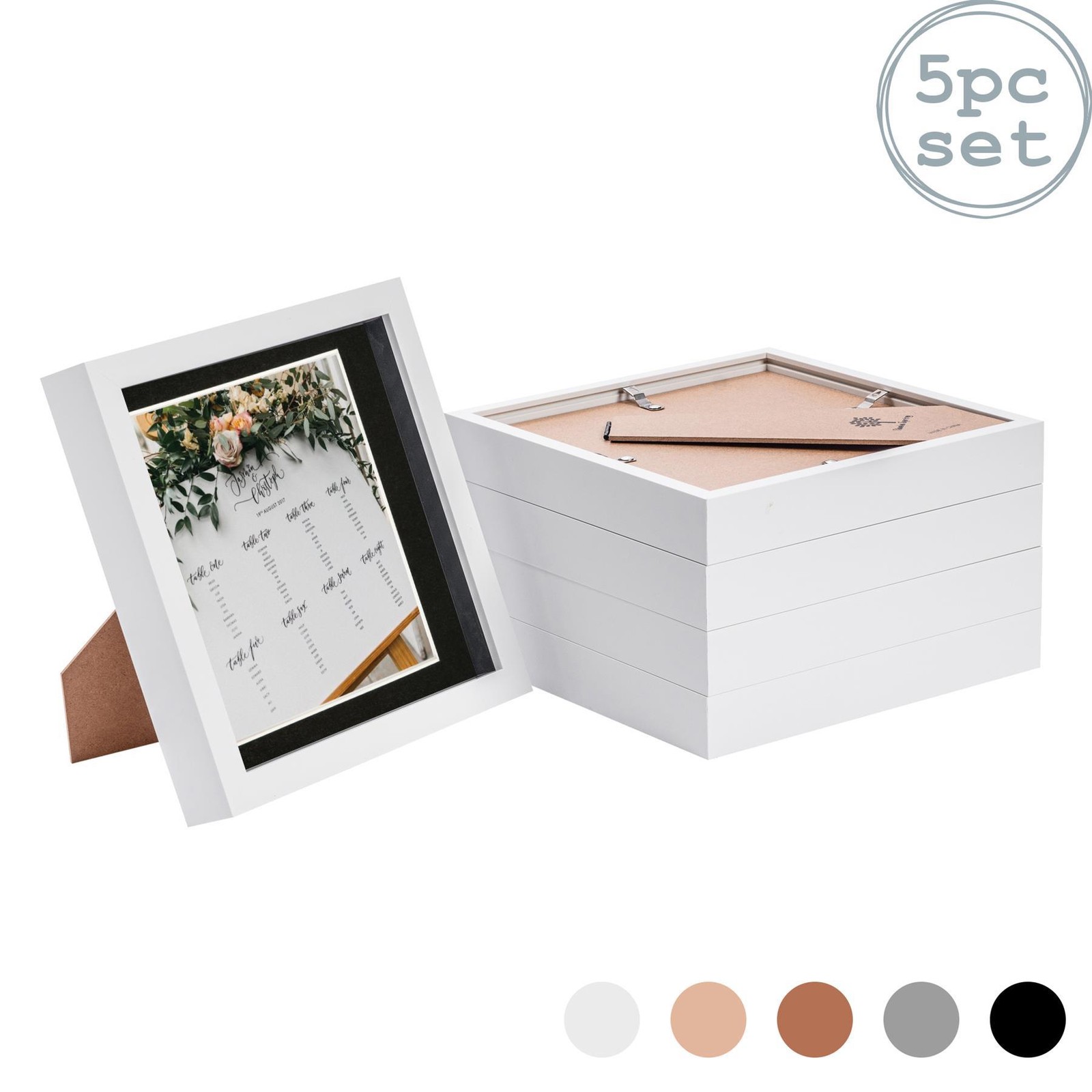 5x 3D Box Photo Frames Picture Display 8 x 8" with 6 x 6" Mount White/Black