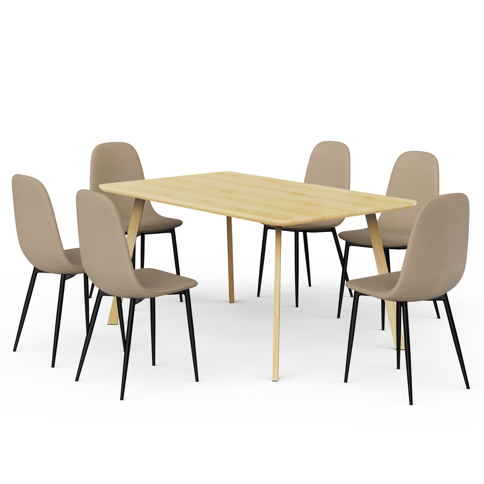 Dining Table & Chairs Set, 6 Seater Table with 6 Dining Chairs, VonHaus