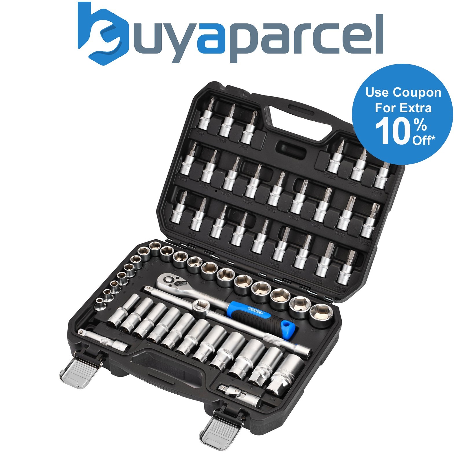 Draper 24228 Draper HI-TORQ Metric Socket and Bit Set, 3/8" Sq. Dr. (58 Piece)