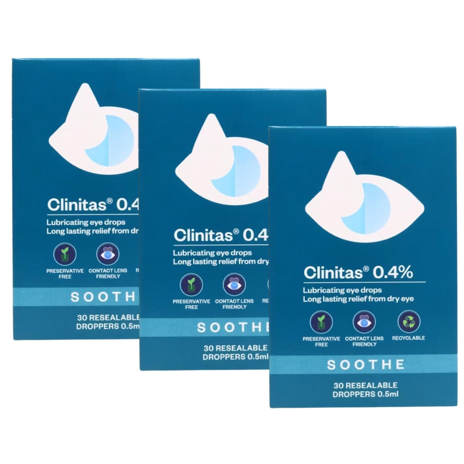 Clinitas Preservative Free Lubricant Eye Drops 30 x 0.5ml, White ,Pack-3
