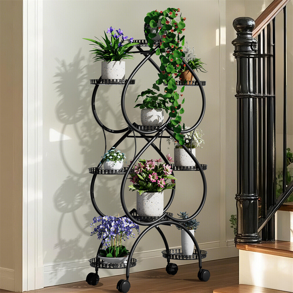 2 Layer 9 Pot Plant Stand Flower Herb Bonsai Display Rack Outdoor Garden Balcony