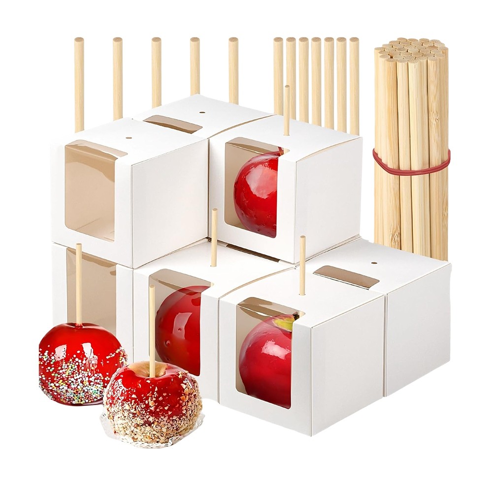30 Pack Candy Boxes with Sticks, 4x4x4Inch Caramel Gift Box with4782