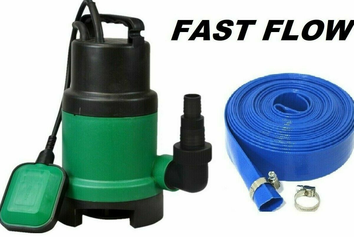 400W Fast flow Submersible Water Pump Dirty Pond Pool Well Flood & 5m Hose