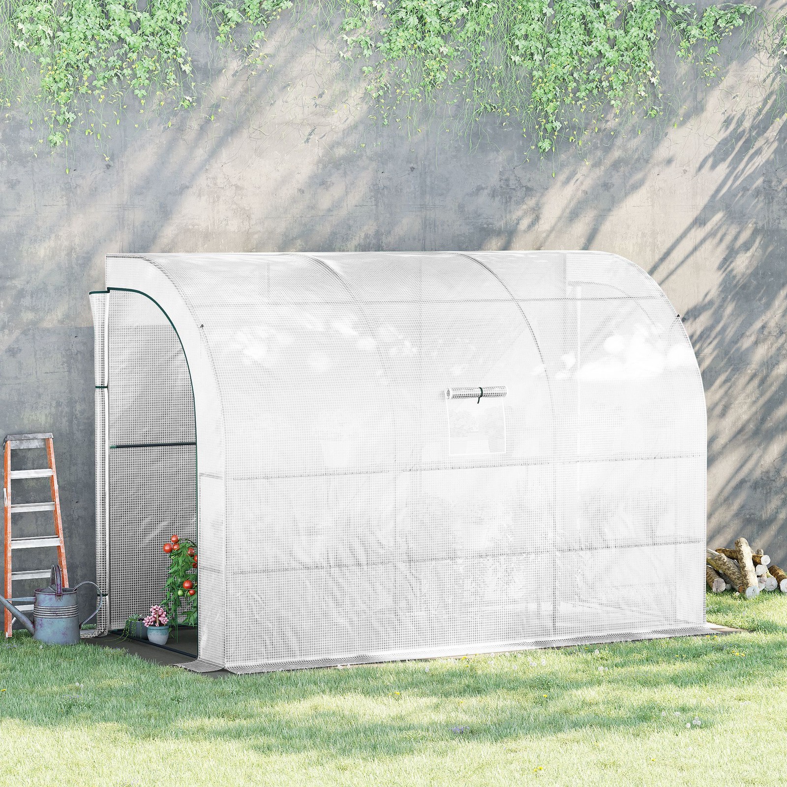 Outdoor Garden Greenhouse Backyard Nursery w/ Windows, Zippered Doors, White