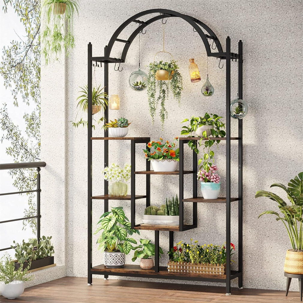 5-Tier Tall Indoor Plant Stand Arched Metal Flower Shelf Bonsai Pot Display Rack