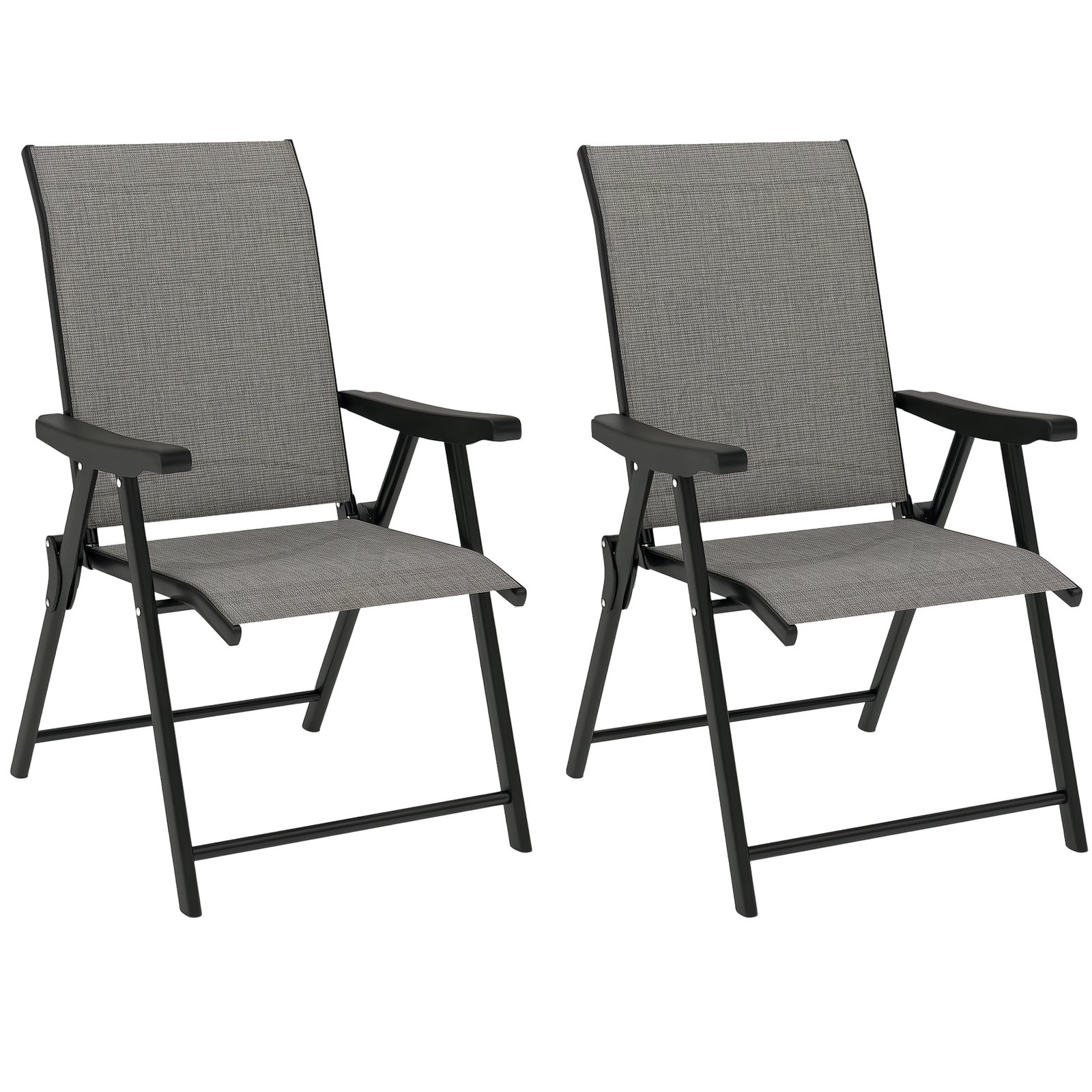 Outsunny 2 Folding Garden Dining Chairs, Mesh Seat, Black Grey, Refurbished
