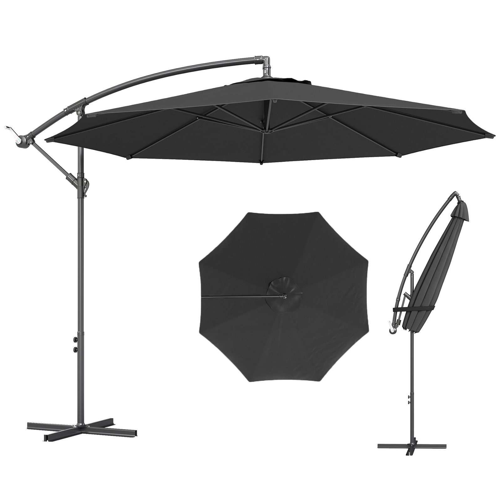 Outsunny 3(m) Garden Banana Parasol Cantilever Umbrella w/ Base, Black