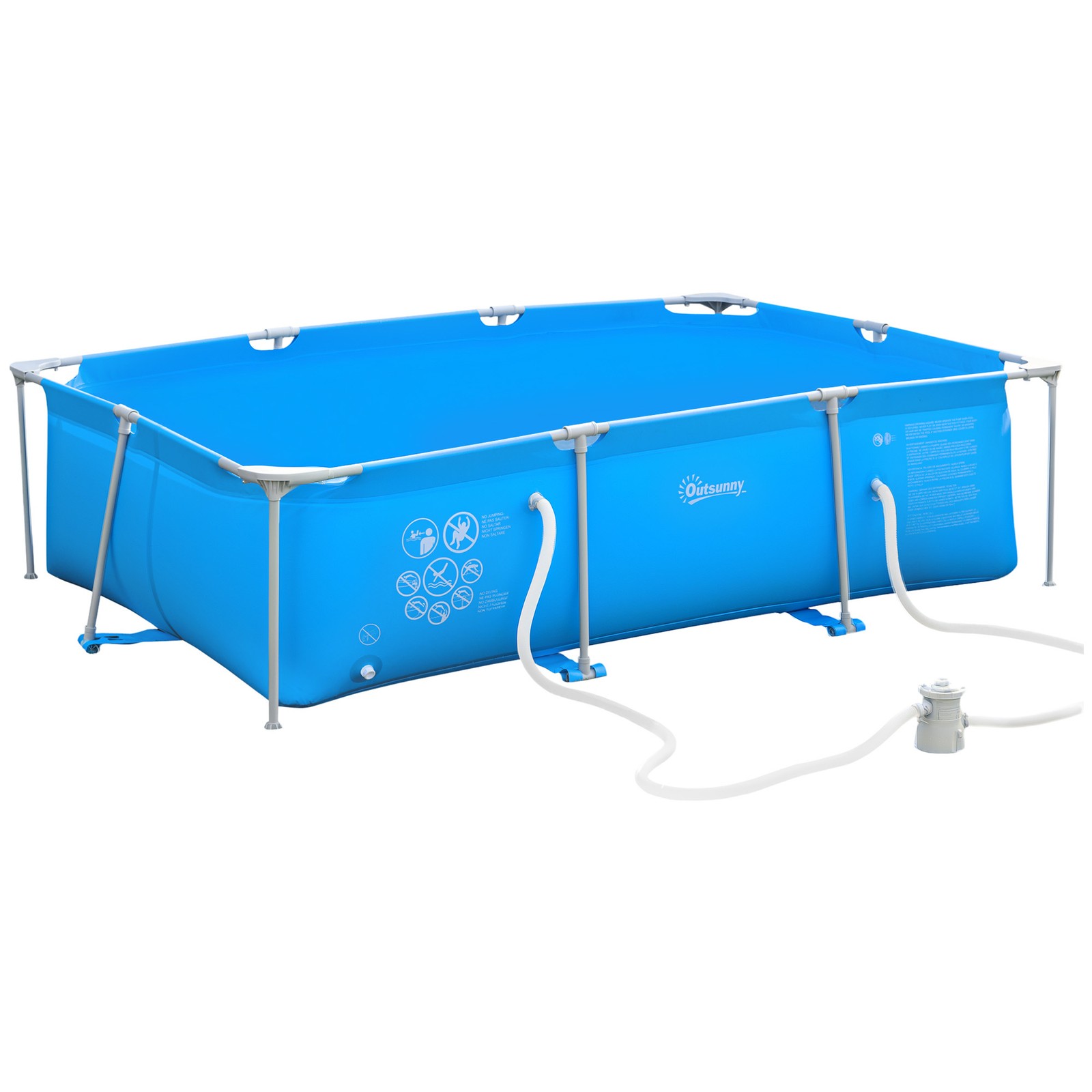 Outsunny Steel Frame Swimming Pool w/ Filter Pump and Reinforced Sidewalls, Blue