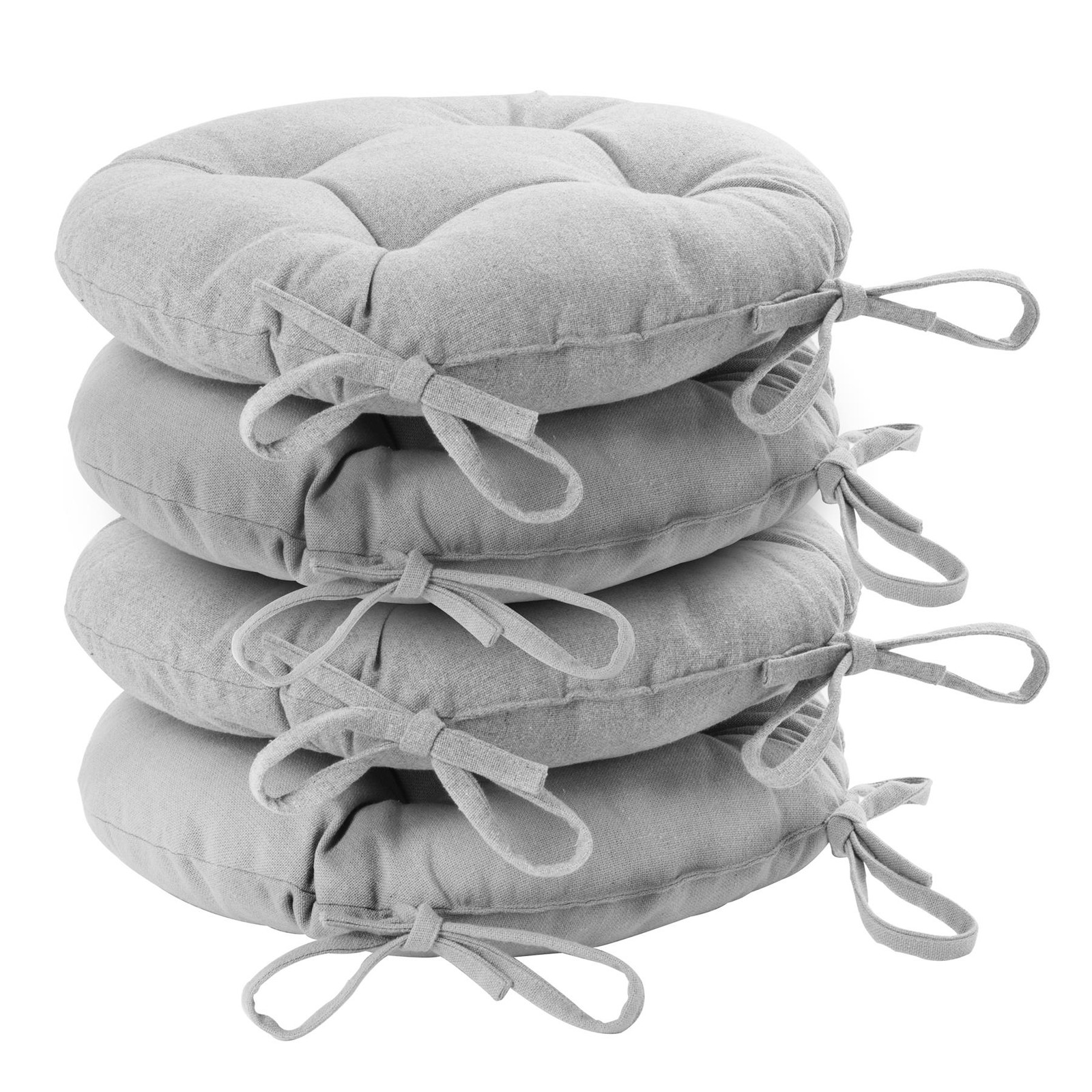 4x Round Garden Chair Seat Cushions Cotton Polyester Filled Outdoor Dining Grey