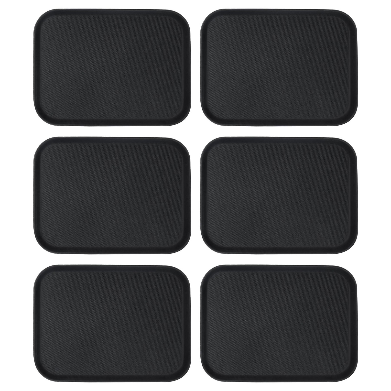 6x Black 56cm x 41cm Rectangle Non-Slip Serving Trays Plastic Food Tea Trays