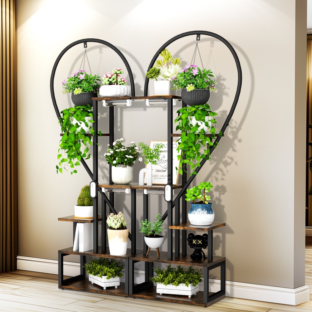 XXL Plant Stand Indoor w/ 3 Head Grow Lights Brightness Adjustable Display Shelf